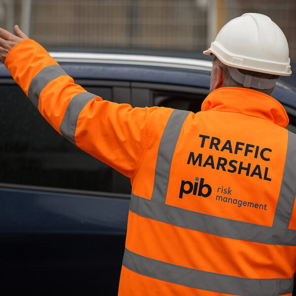 Vehicle Marshall in high-vis PPE guiding site traffic, representing vehicle marshall training