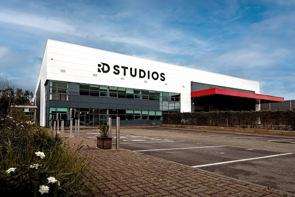 Exterior of RD Studios building with modern facade and signage