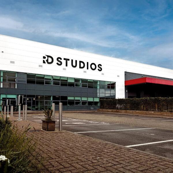 Exterior of RD Studios building with modern facade and signage