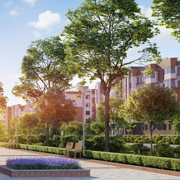 Visual of London Chest Hospital redevelopment with landscaped residential design