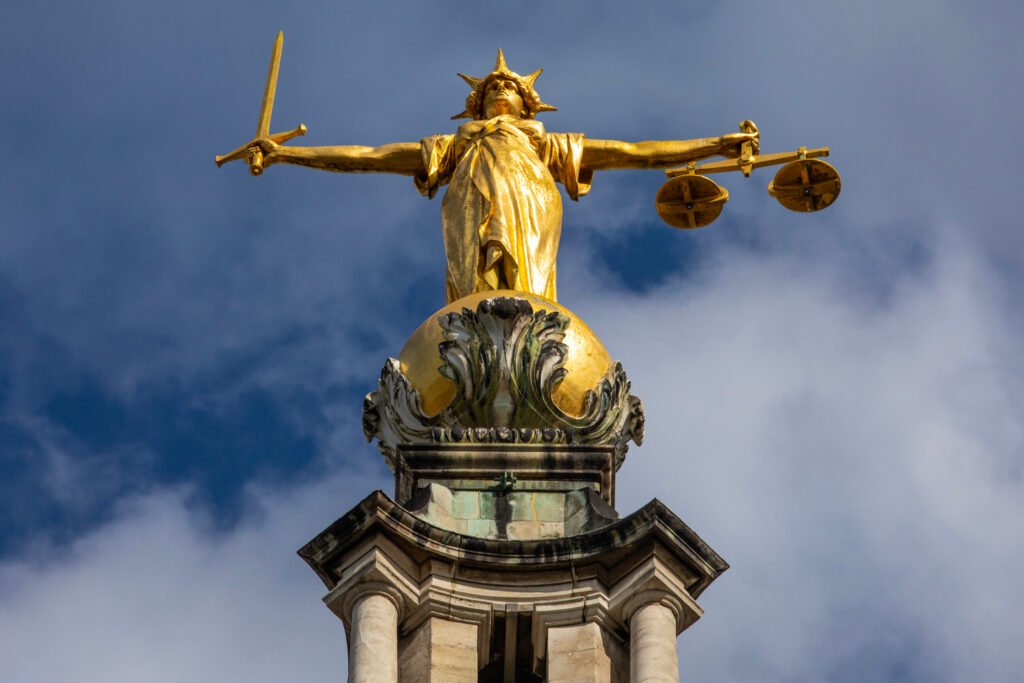 Statue of Justice atop the Old Bailey dome, London