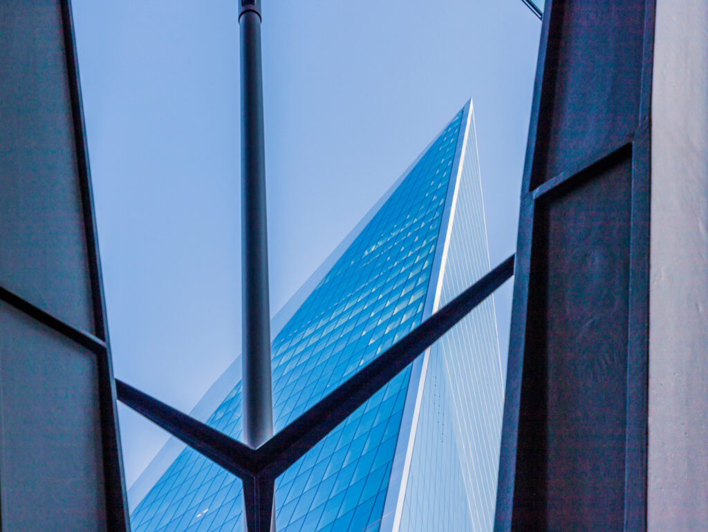 The Scalpel building in London’s Square Mile, seen as a reflection in another building.